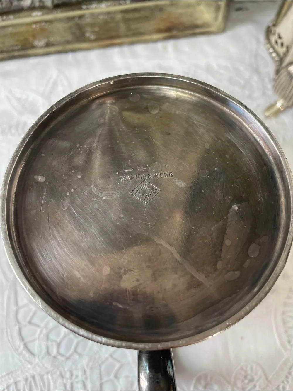 Mappin & Webb Silver hammered metal tankard shield Crest